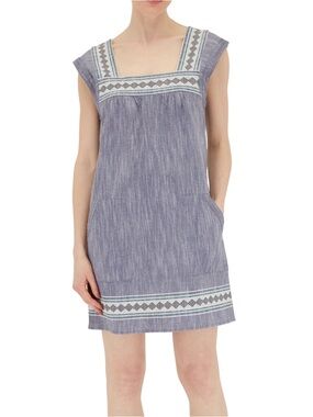 Faherty Indigo Embroidered Shift Mini Skirt